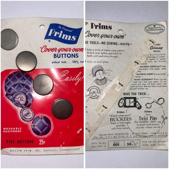 Various Vintage Prims Cover Your Own Buttons 100% Metal USA No Tool DIY - Picture 2 of 3